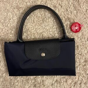 Navy Longchamp medium nylon tote